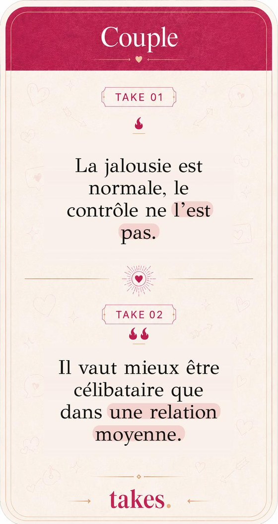 Carte Couple Takes avec deux opinions à débattre